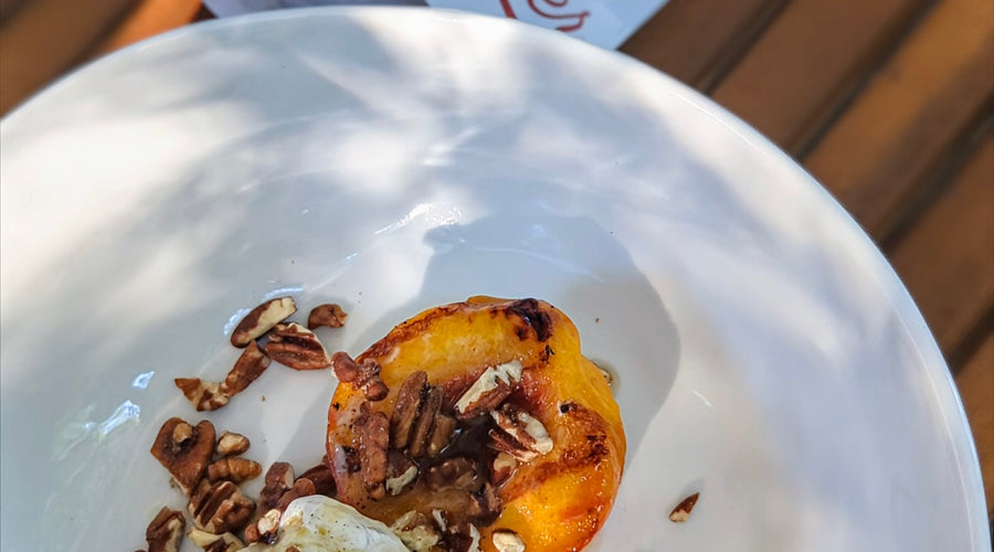 Grilled Peaches With Bourbon Activated Pecans